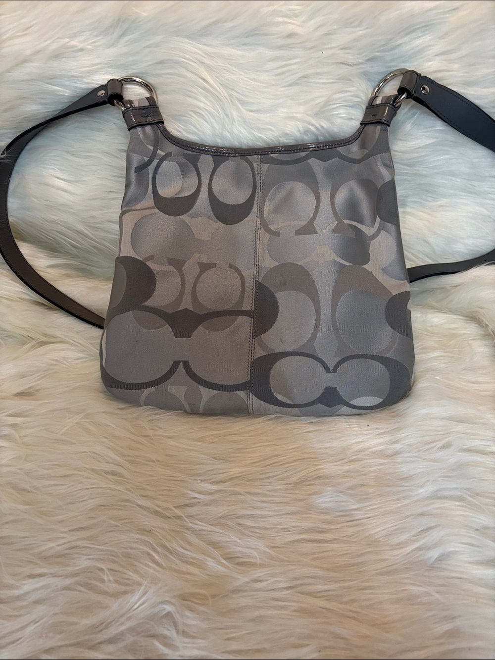 Coach Gray Signature Crossbody with Red Patent Wristlet - Picture 3 of 8